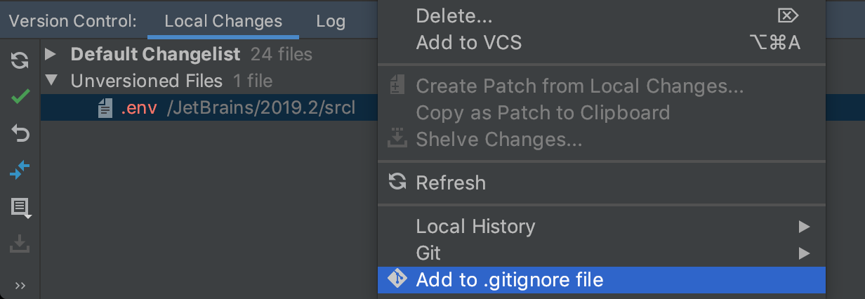 Как добавить файл в gitignore phpstorm