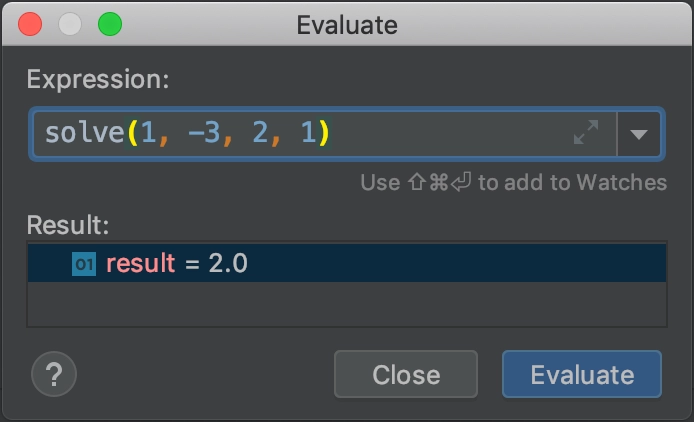 Evaluate Expression dialog