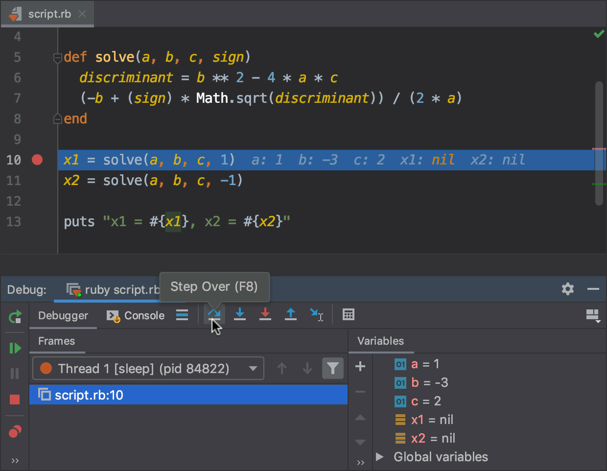 webots debug stepping