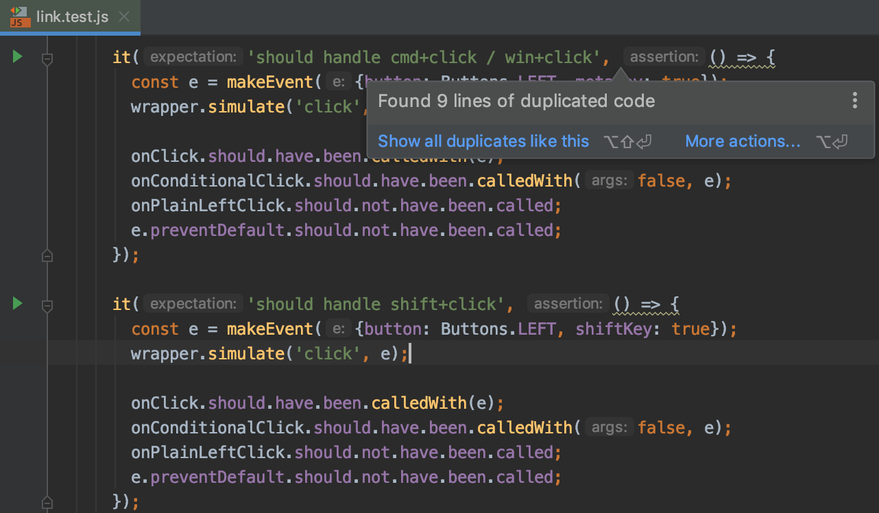 Highlighted duplicate code in the editor