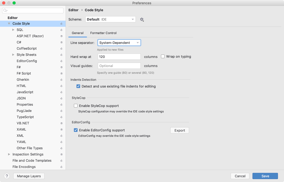 Rider style settings