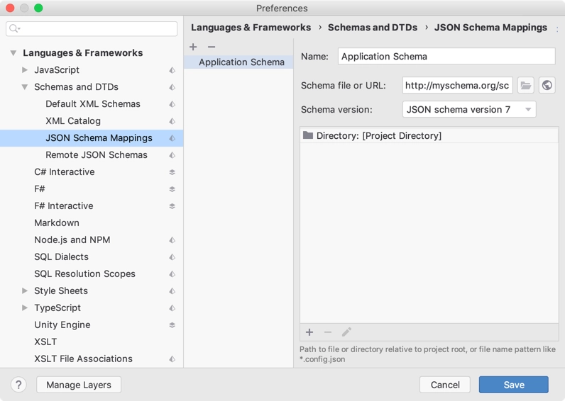 JSON Schema mappings settings