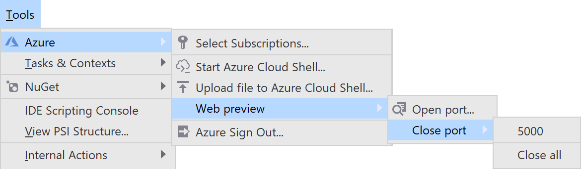 Open and close ports to Azure Cloud Shell Web Preview