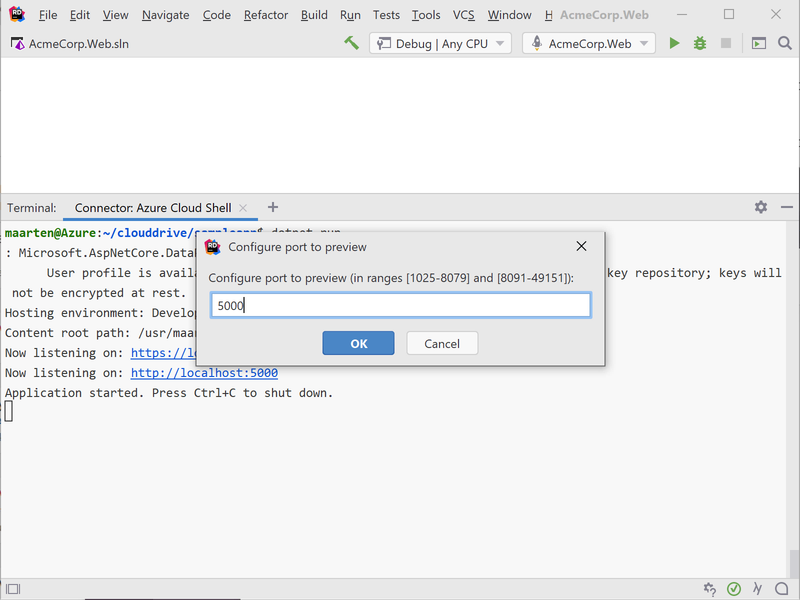 unning an ASP.NET MVC Core application in Azure Cloud Shell and accessing it from our own developer machine