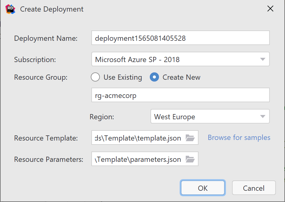 Create new deployment using ARM - Azure Resource Manager in Rider