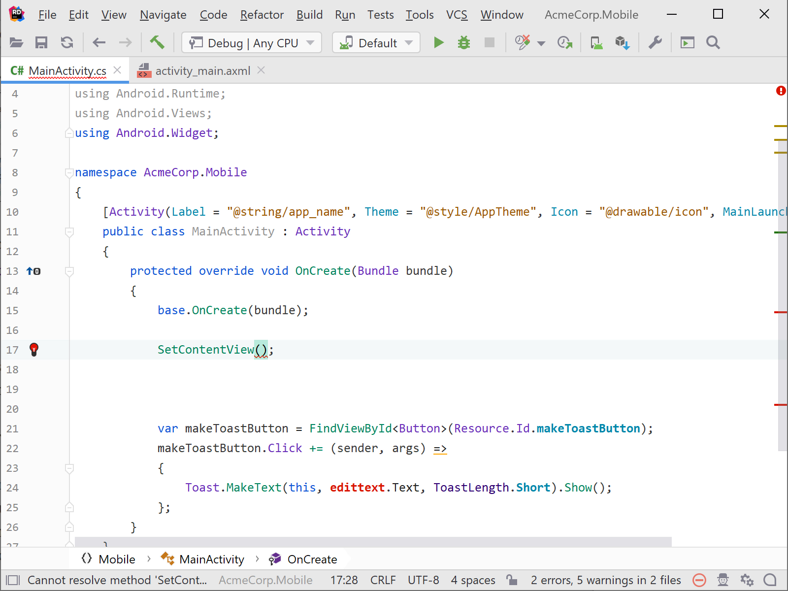 Coding and editing Xamarin code in Rider