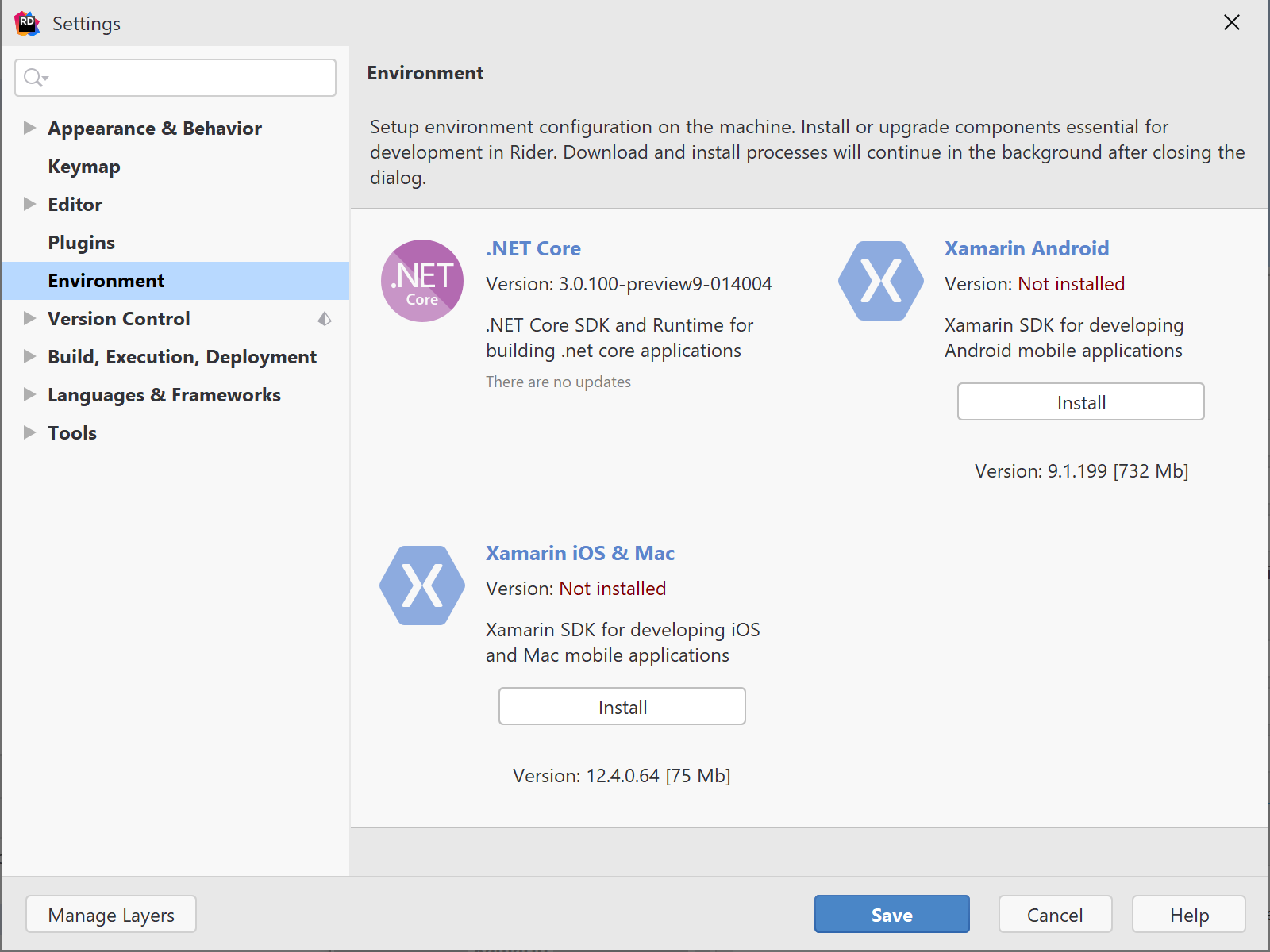 Xamarin SDK can be installed from within Rider