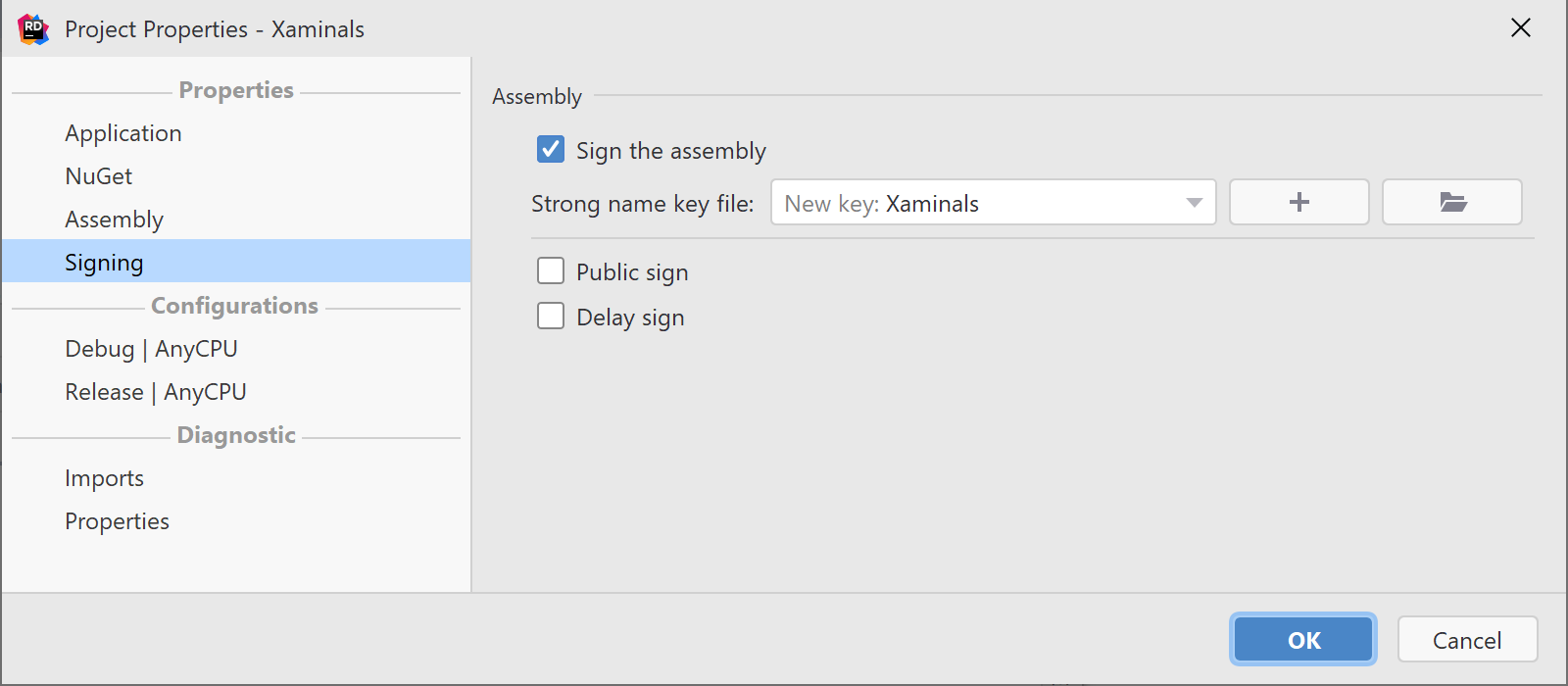 Signing an Android app in Rider
