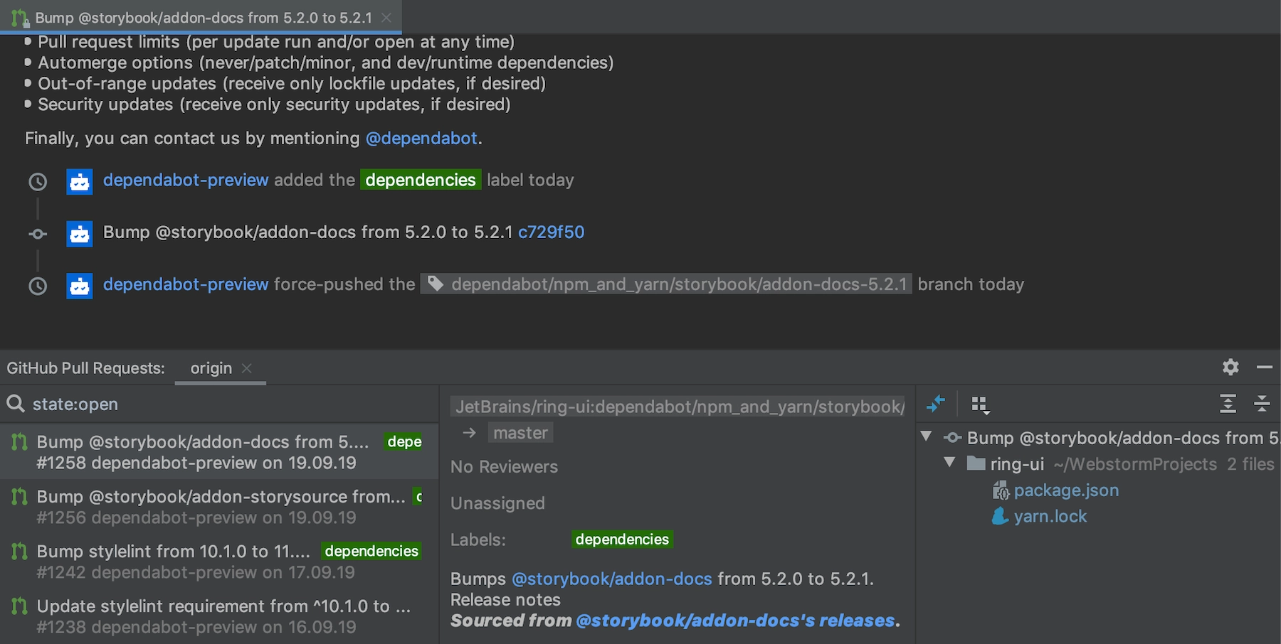 Timeline for GitHub pull requests