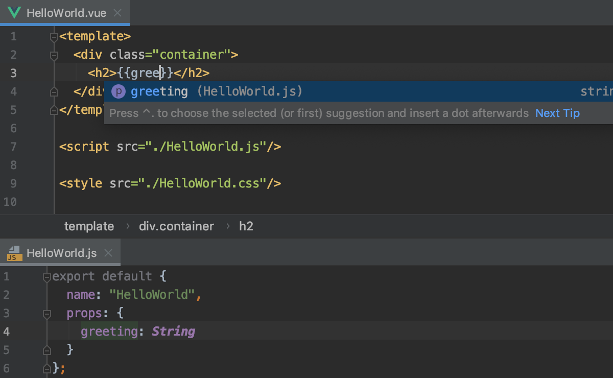 Vue components defined in separate files