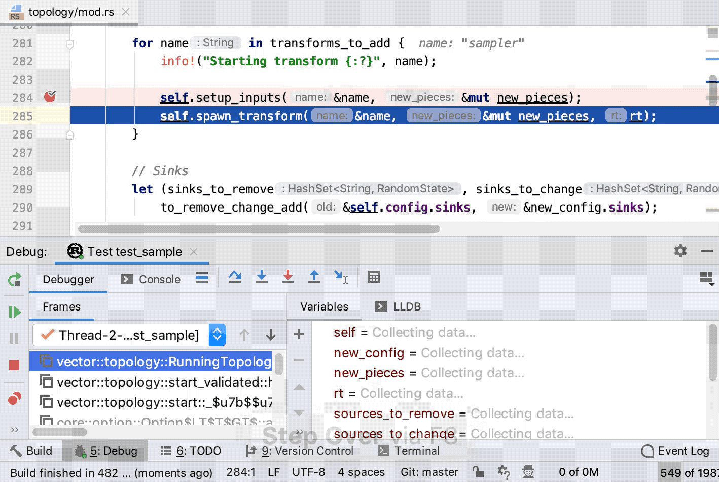 Stepping actions and disassembly view