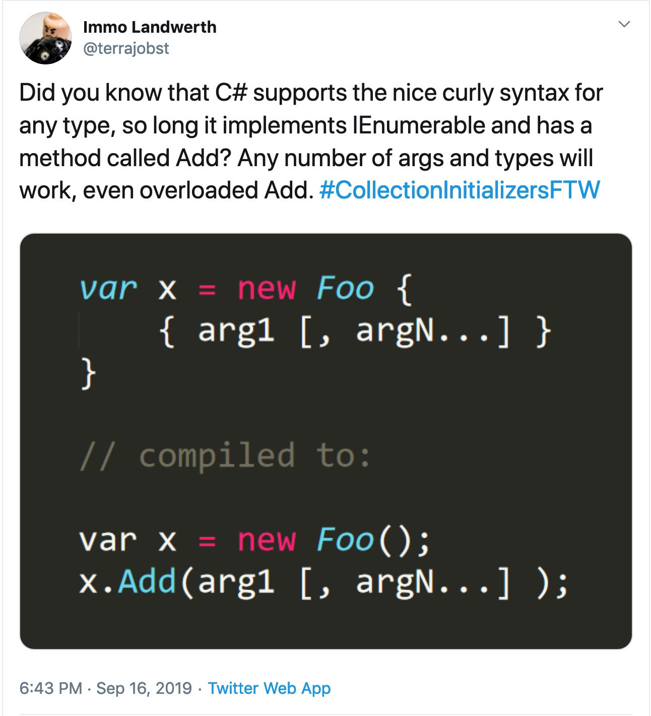 Tweet - curly syntax for any type