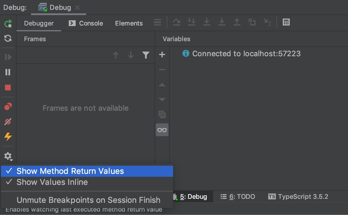 webstorm debug from console