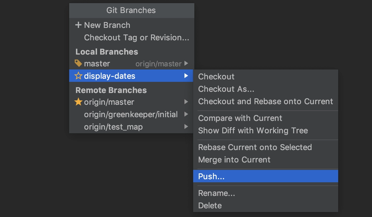 Push changes from any branch