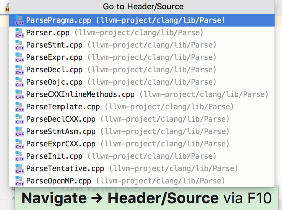 Go to Header/Source