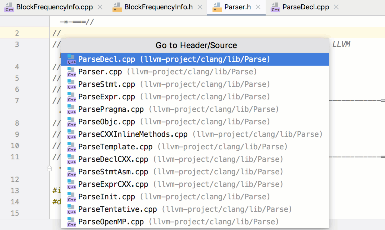 Go to Header/Source