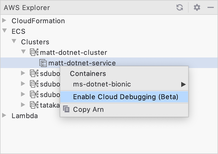 Right click to enable cloud debugging