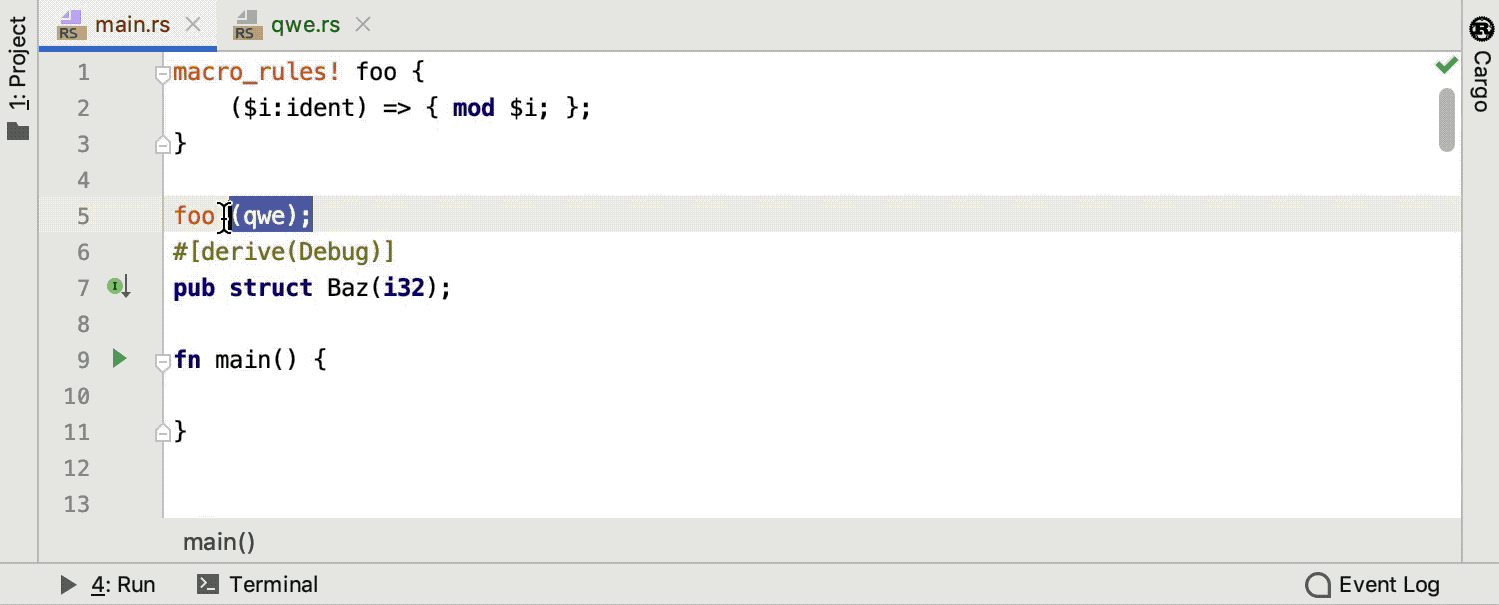 Code insight for macro calls with modules