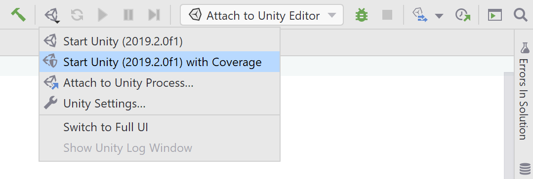 Start Unity Editor with Coverage