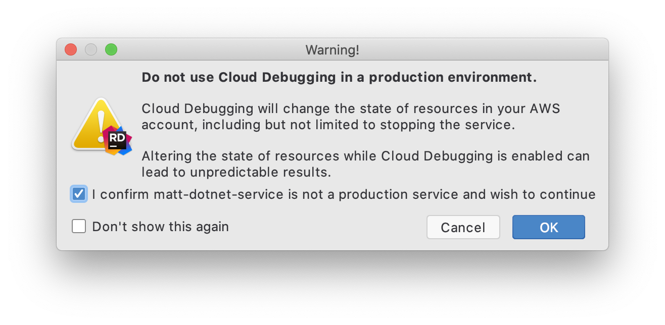 Warning not to enable cloud debugging on production servers