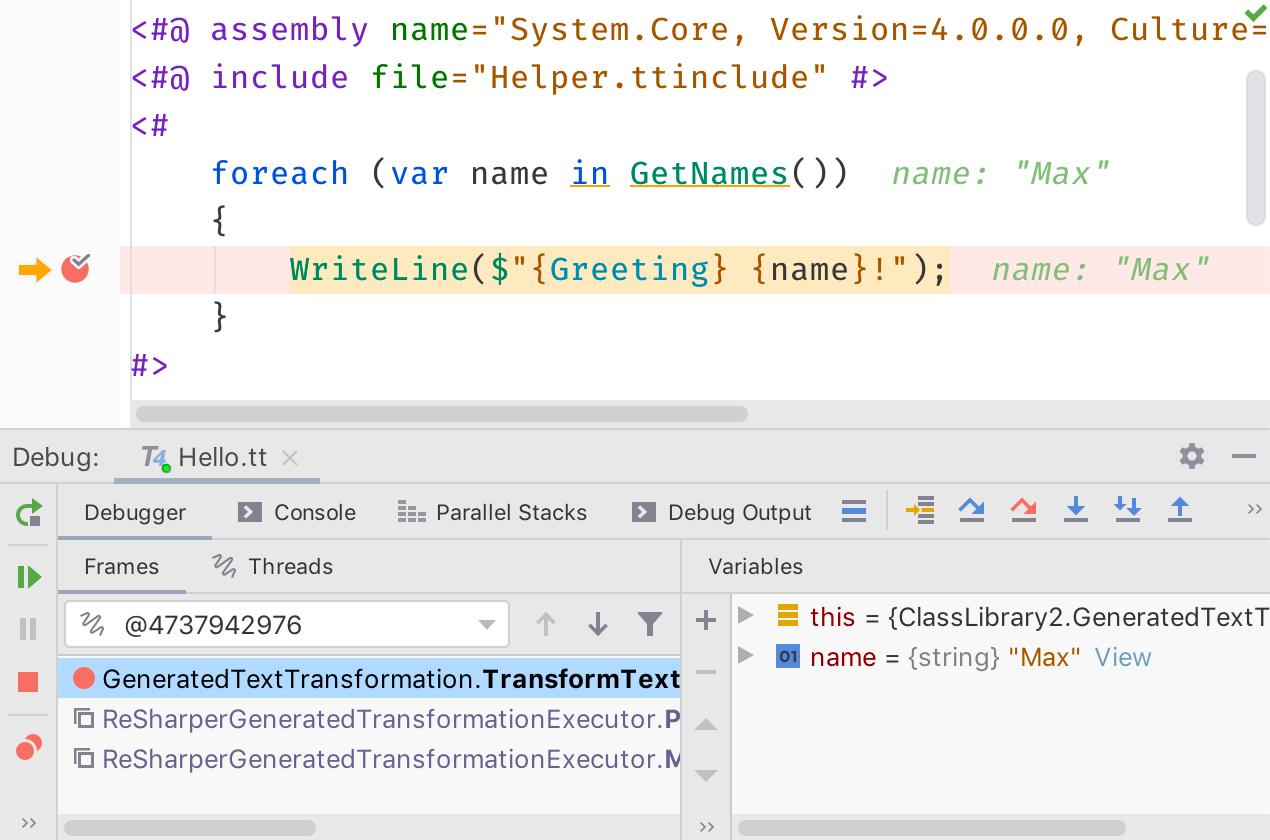 Debugging T4 text templates