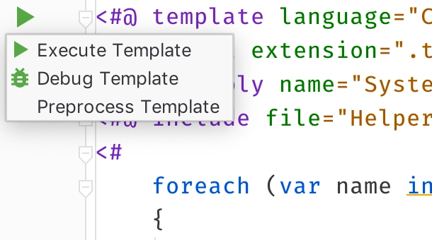 Executing and debugging T4 text templates