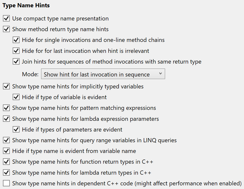 Type hints settings