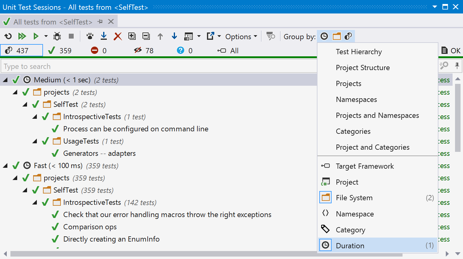 Grouping in unit test windows