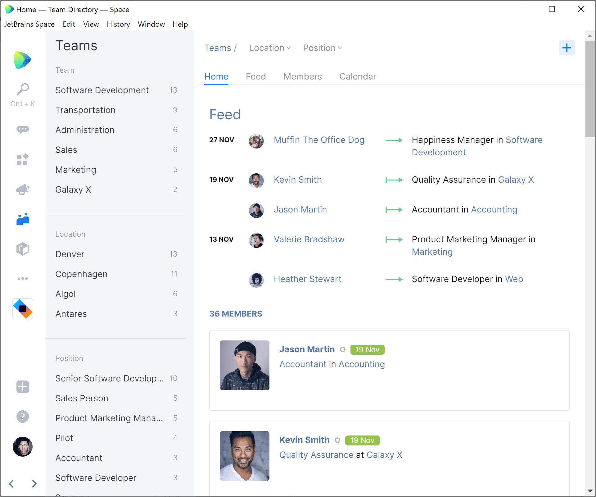 Team Directory gives us an overview of all the teams, locations and role