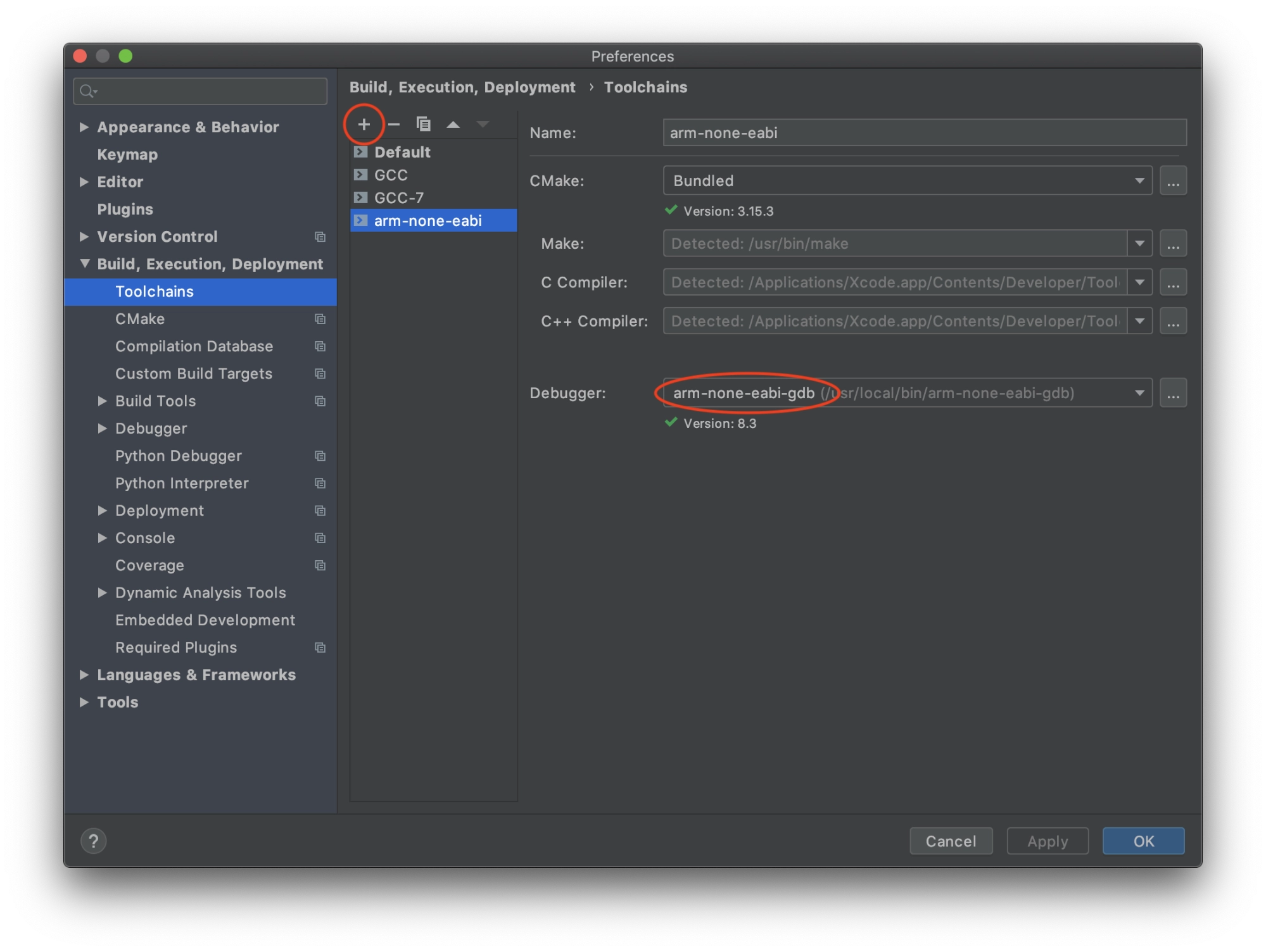 Toolchains configuration