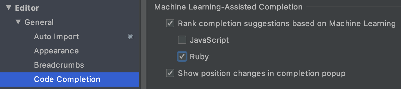 Machine-learning completion settings