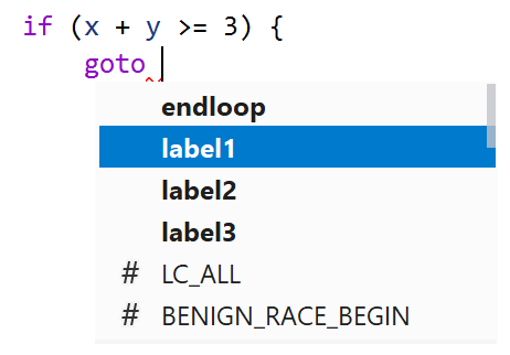 Completion: goto labels