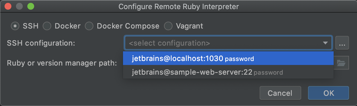 Pick a saved SSH configuration