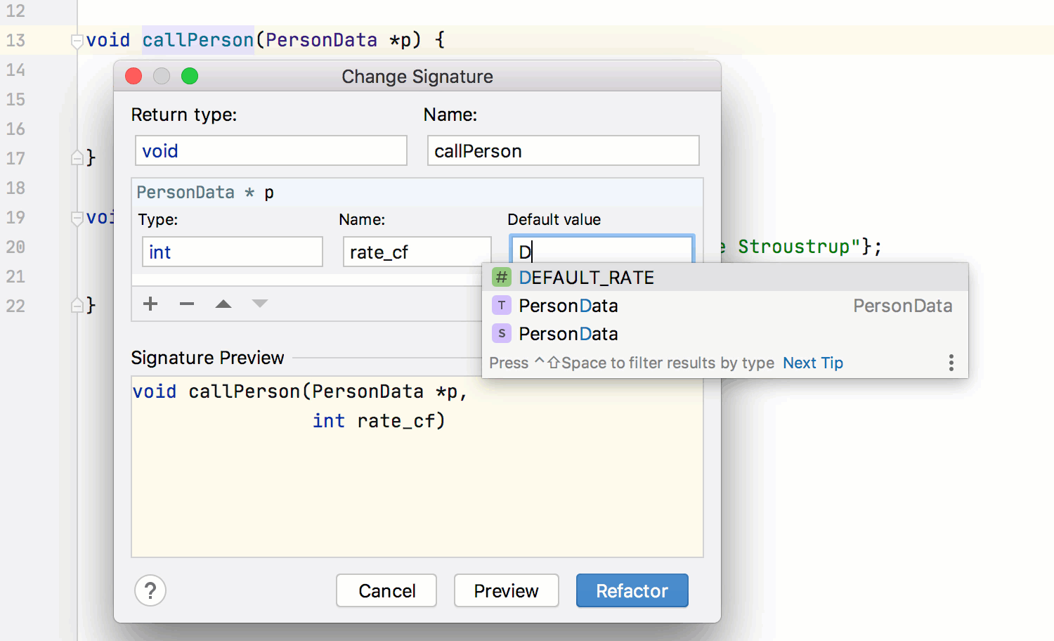 Change Signature default value