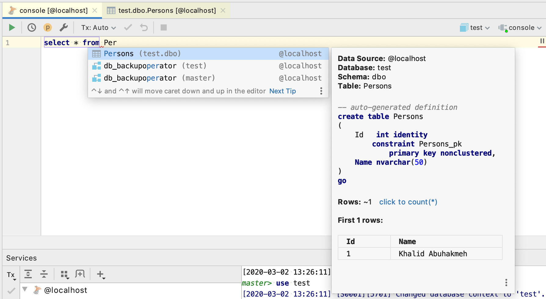 SQL Console help dialog