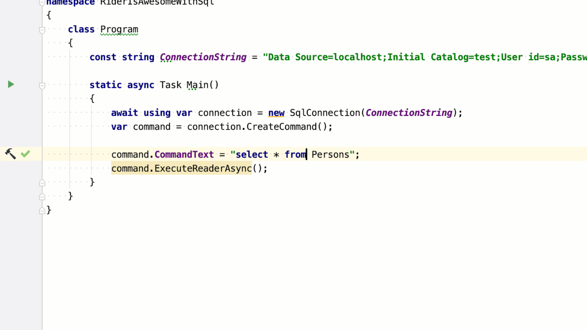 콘솔에서 C# SQL 실행하기