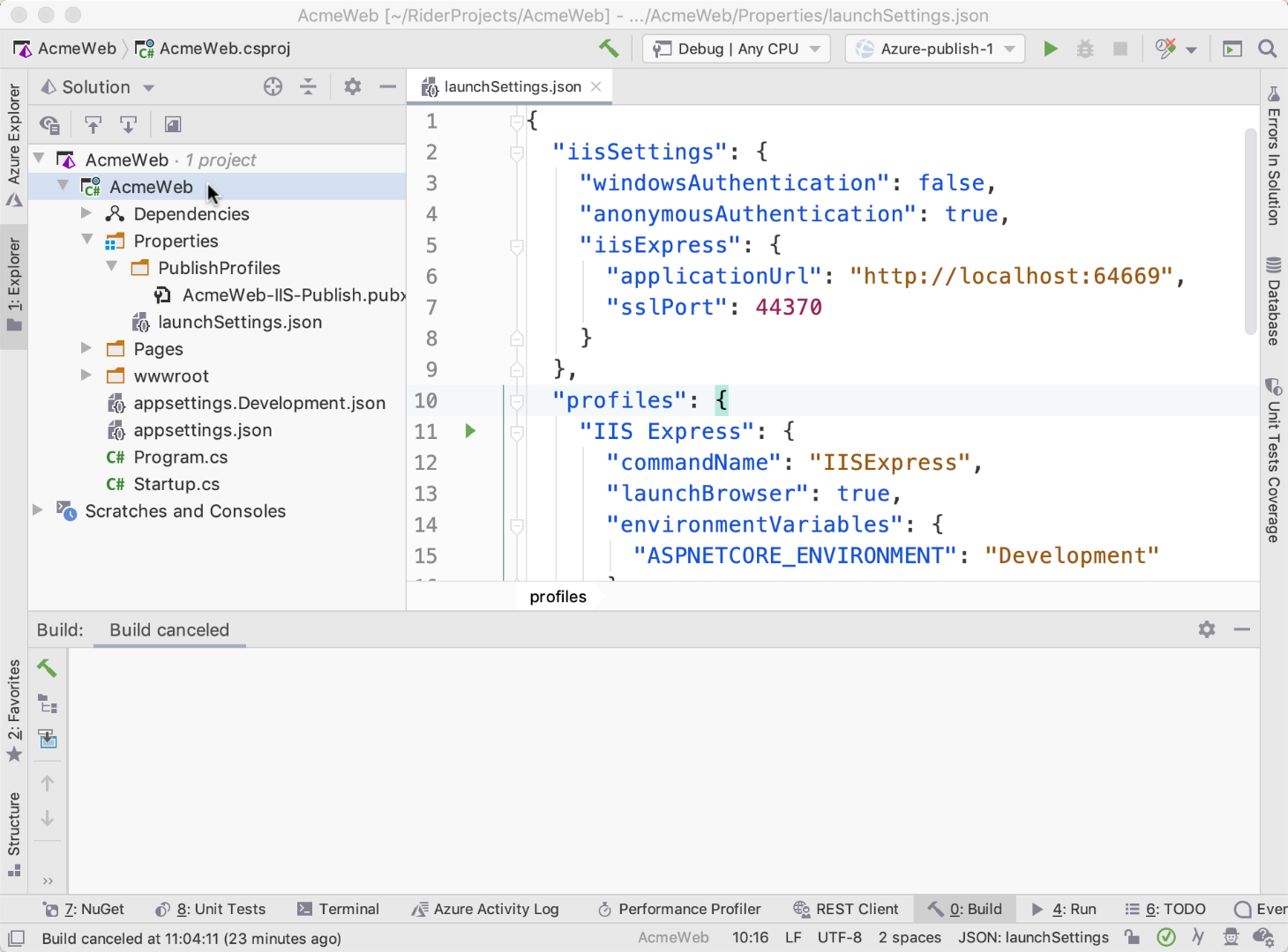 visual studio on mac publish azure