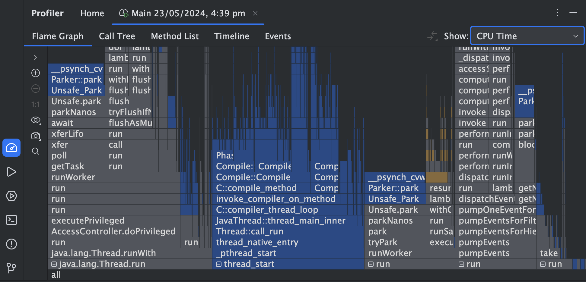 Flame graph view in IntelliJ Profiler