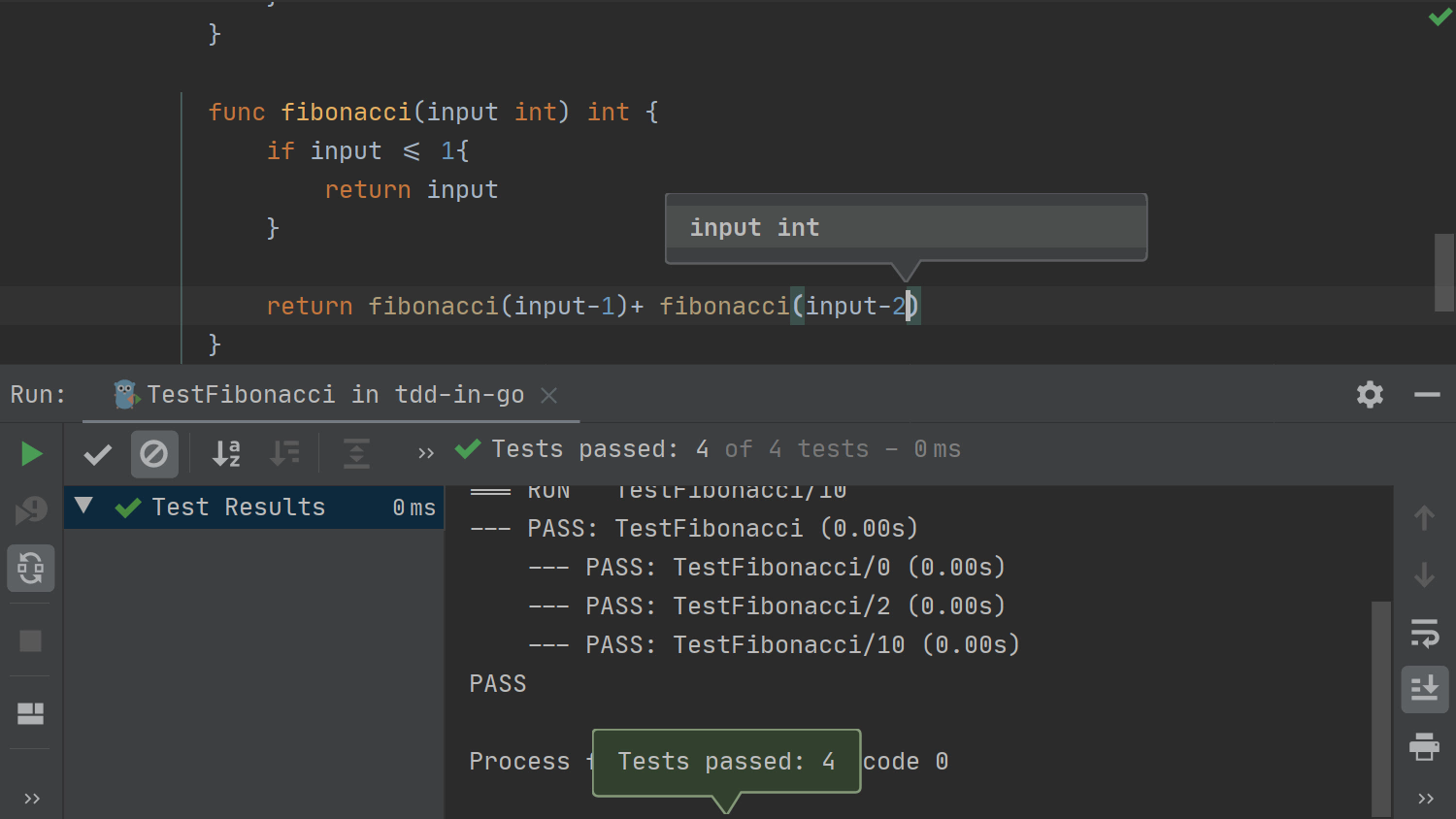 TDD dans GoLand - 08 - Ajout de bon code et réussite des tests