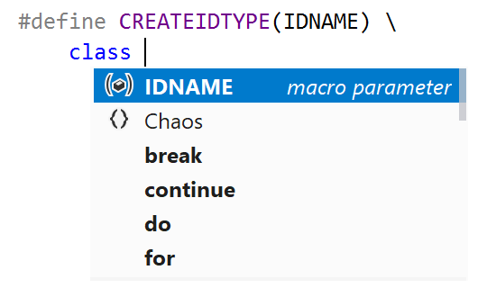 Completion in macro definitions