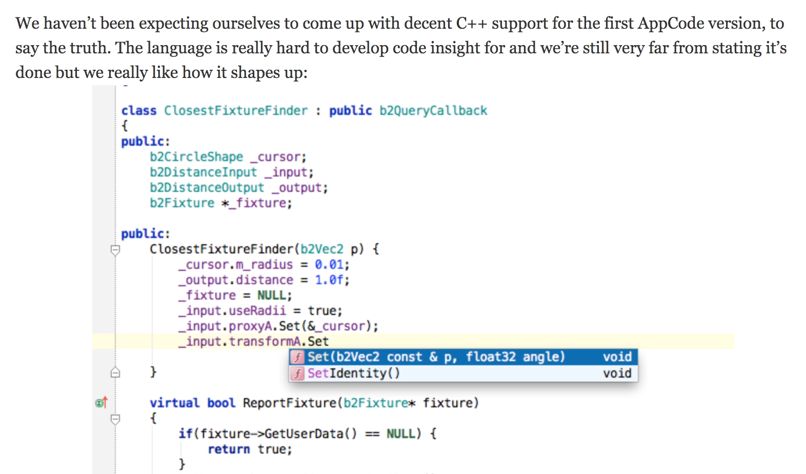 Prise en charge de C++ par AppCode