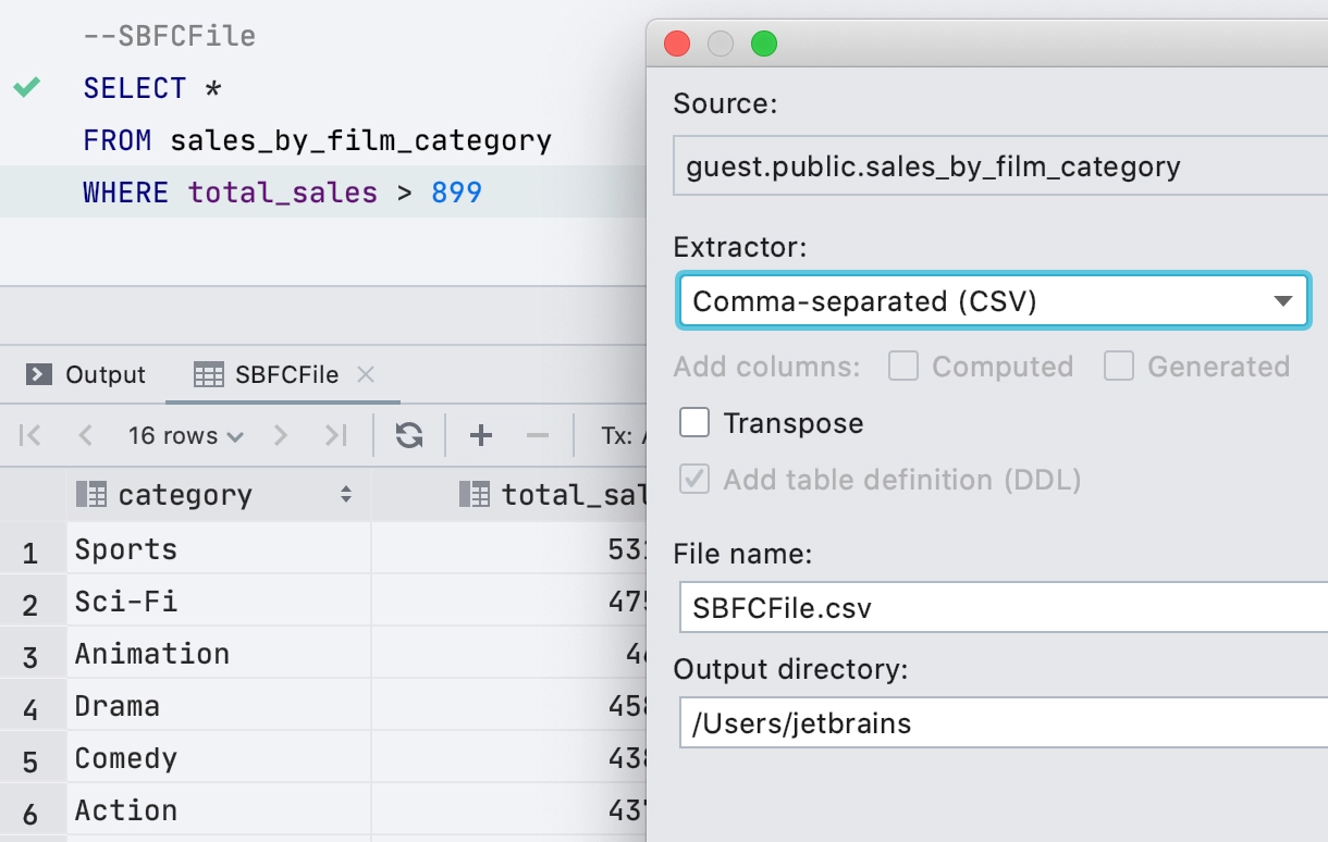 datagrip export data