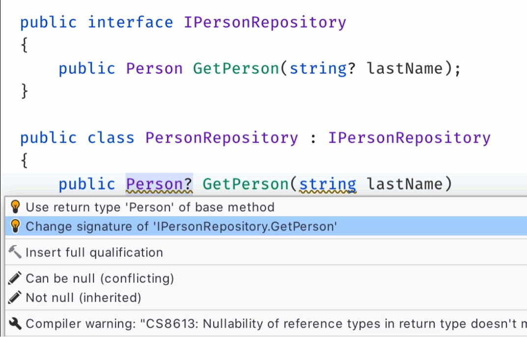 Change signature to nullable reference type from mismatch