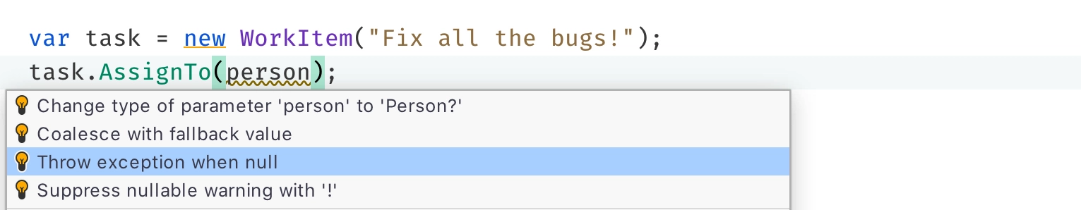 Use null-coalescing operator with throw expression