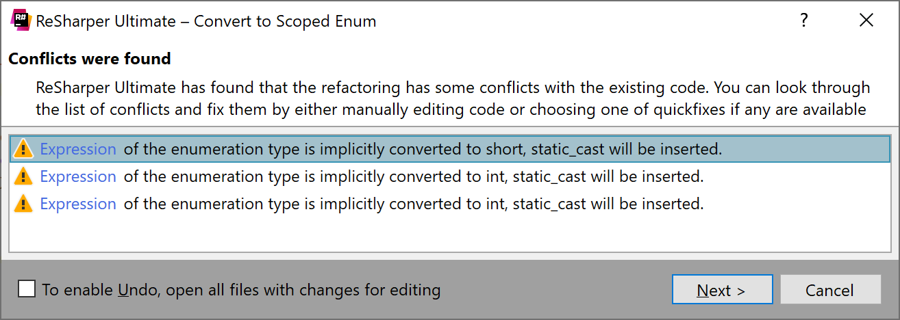 Convert to Scoped Enum: conflicts