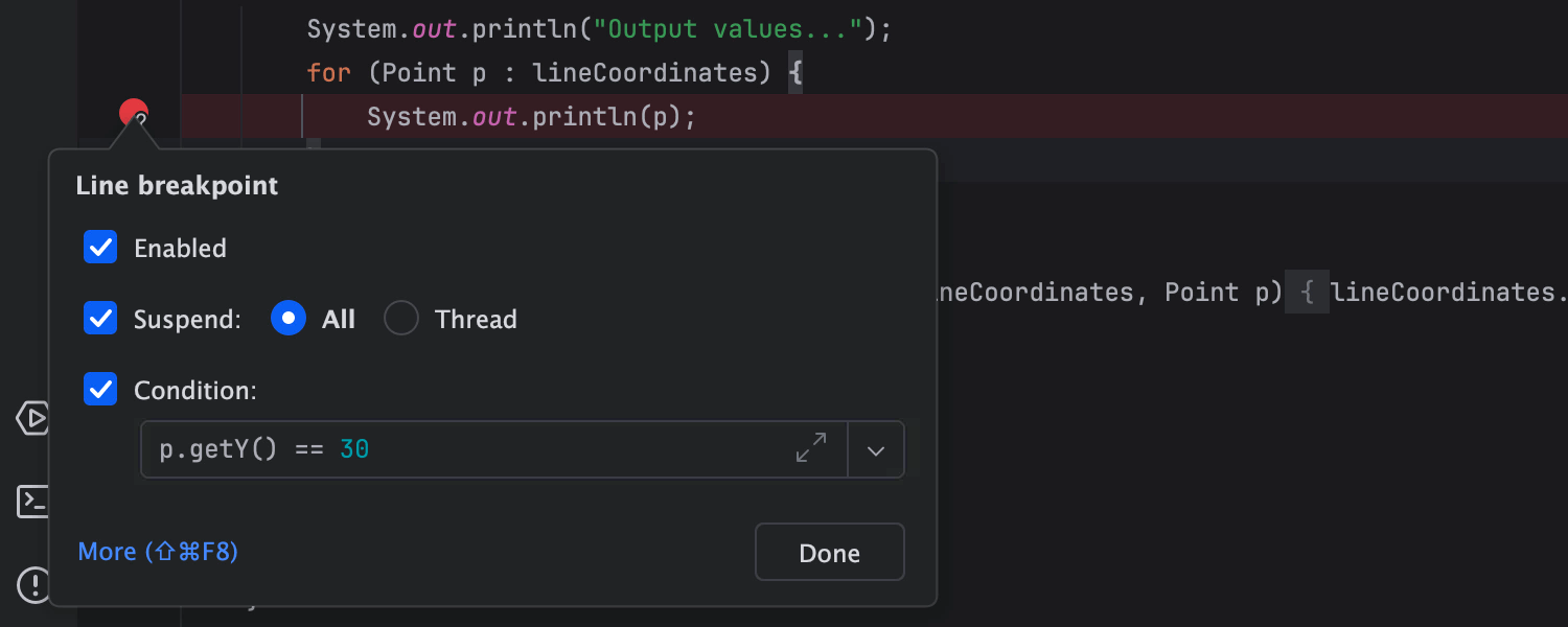 Set a condition for a breakpoint