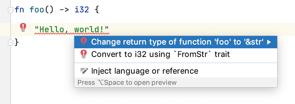 Quick-fix for return type mismatch