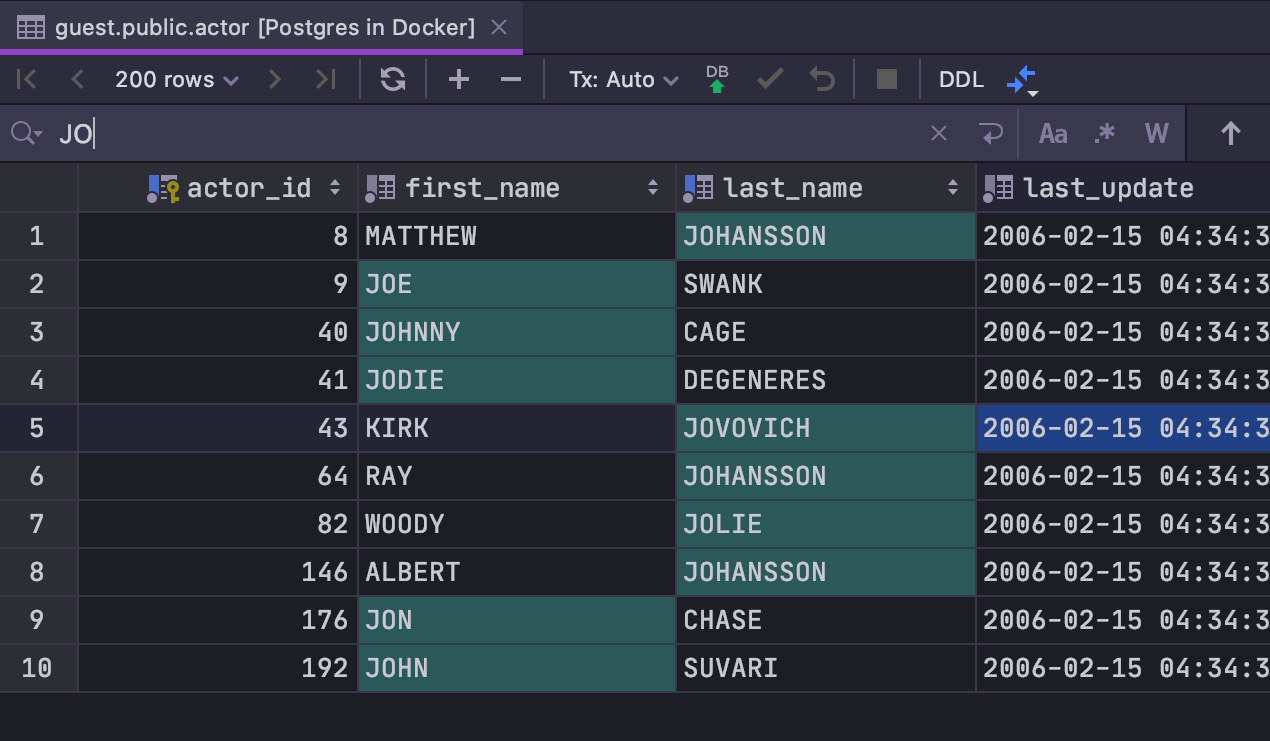 datagrip search for column name