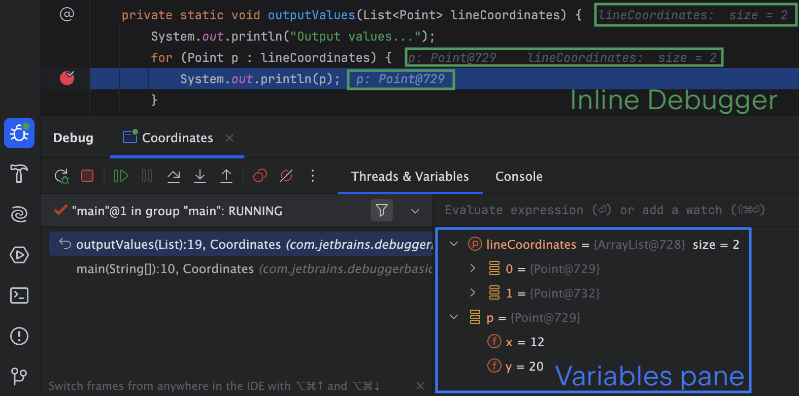 Variables Pane in the Debugger