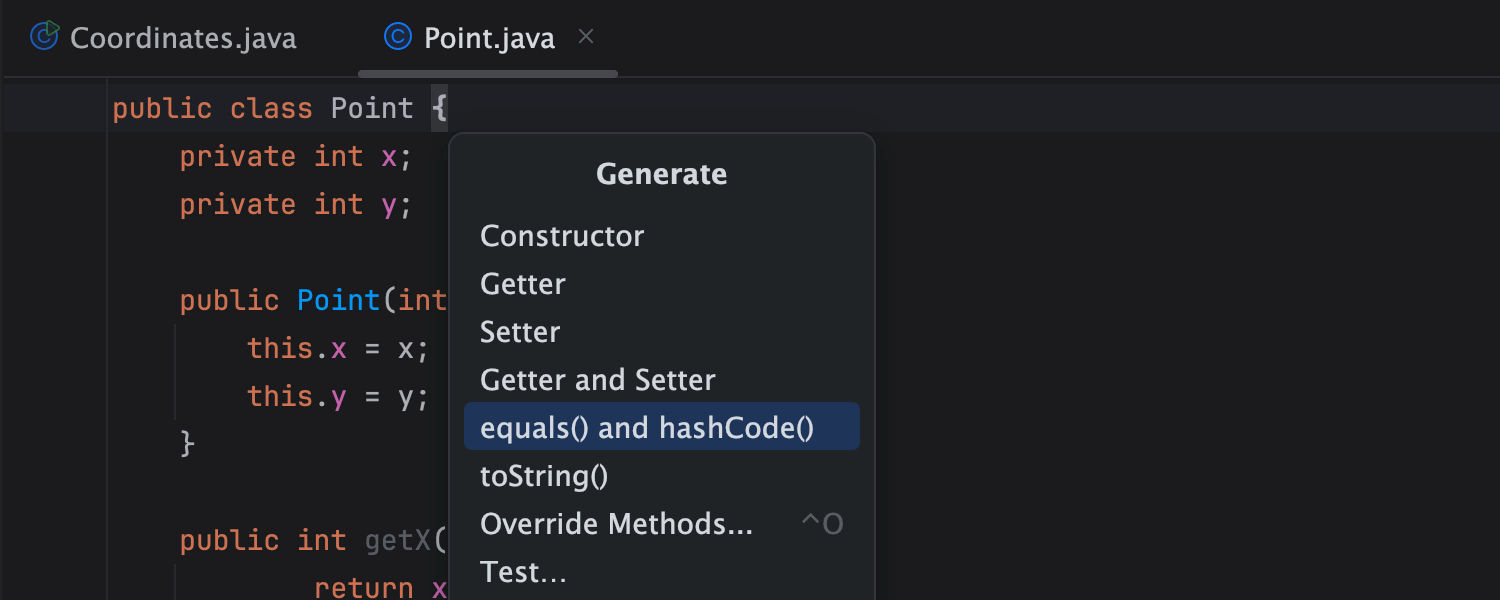 Generate the overriding of the equals() method